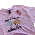 Coffee and croissant pink tshirt size L